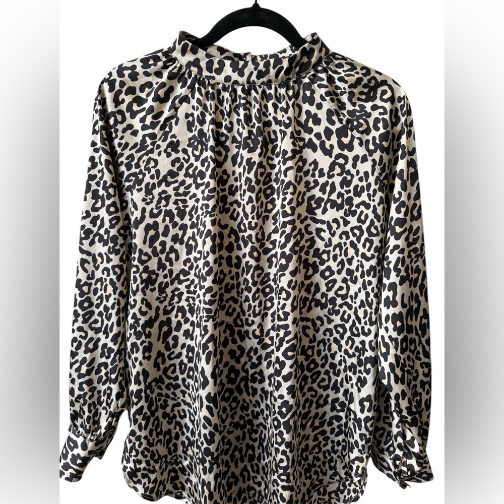 LOFT Black and Cream Animal Print Blouse